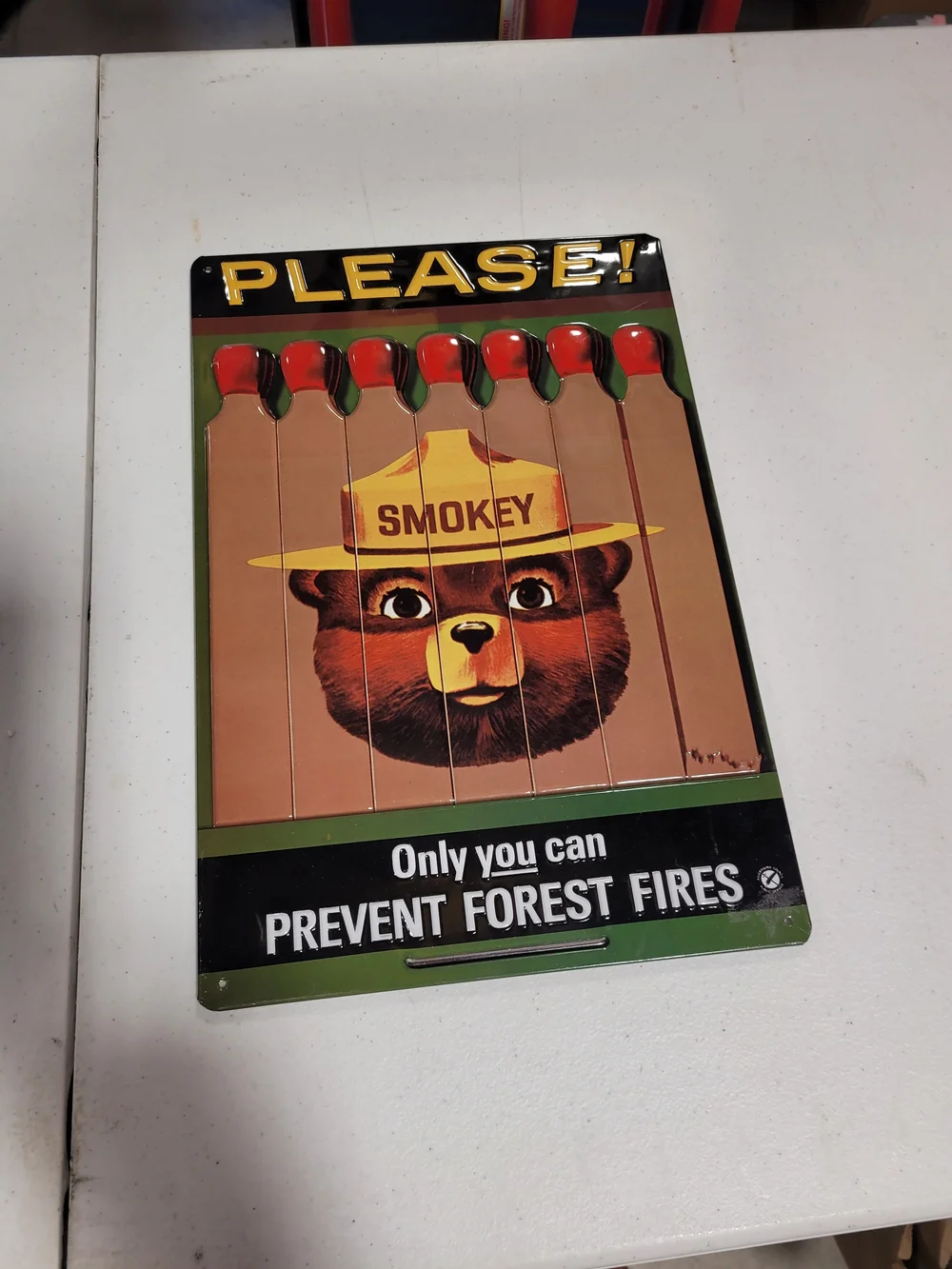 Smokey Bear Vintage-Style Metal Sign – Green and Brown